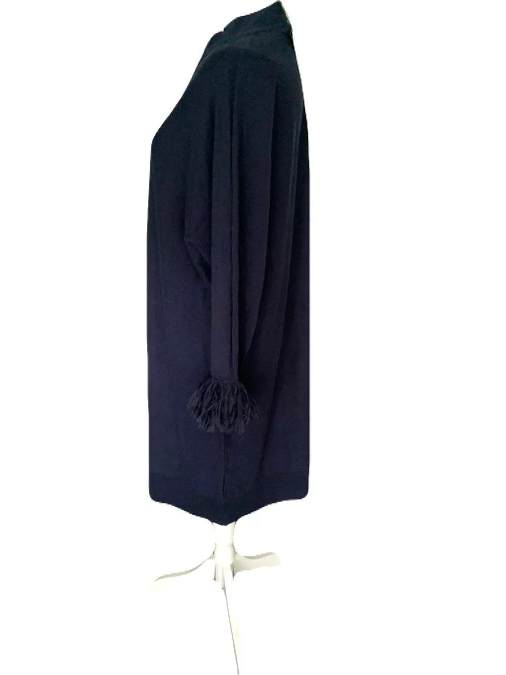 NWT NIC+ZOE Large Navy Blue Long Sleeve Fringe-Cuff Knit Dress Classic Casual